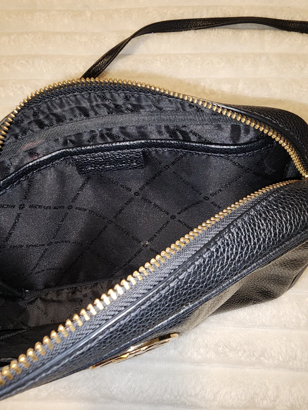 Michael Kors Black Leather Crossbody with Gold-Tone Logo